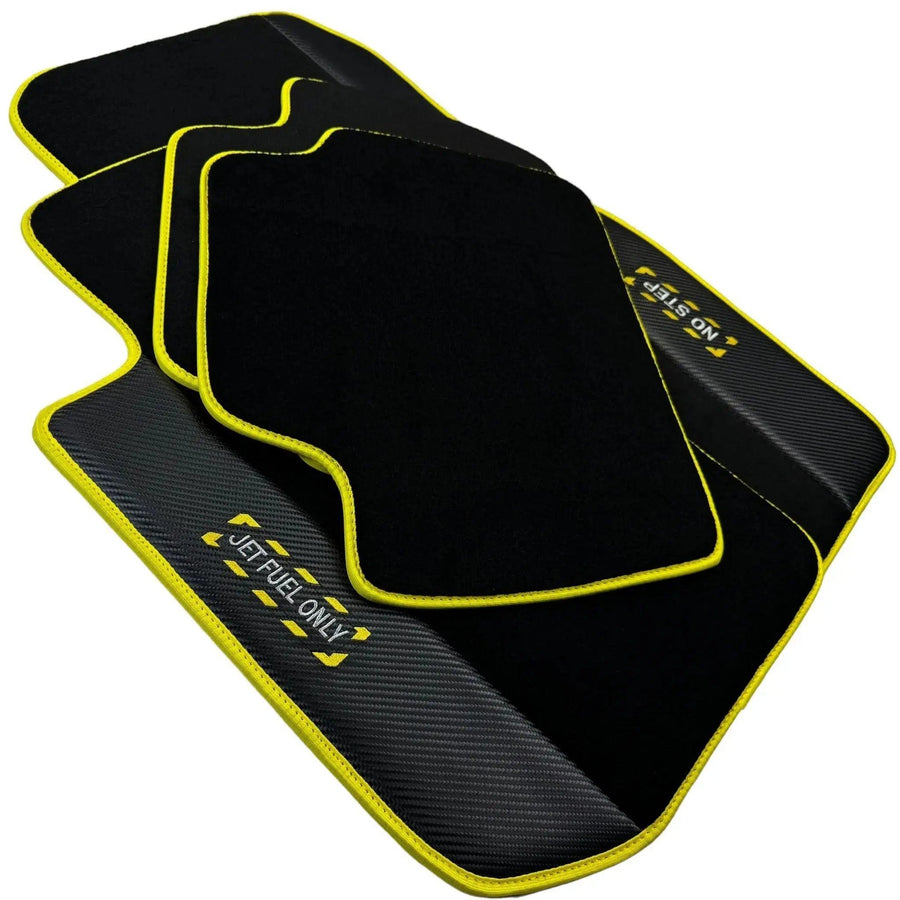 Black Mats For BMW 1 Series E88 Convertible | Fighter Jet Edition | Yellow Trim - AutoWin