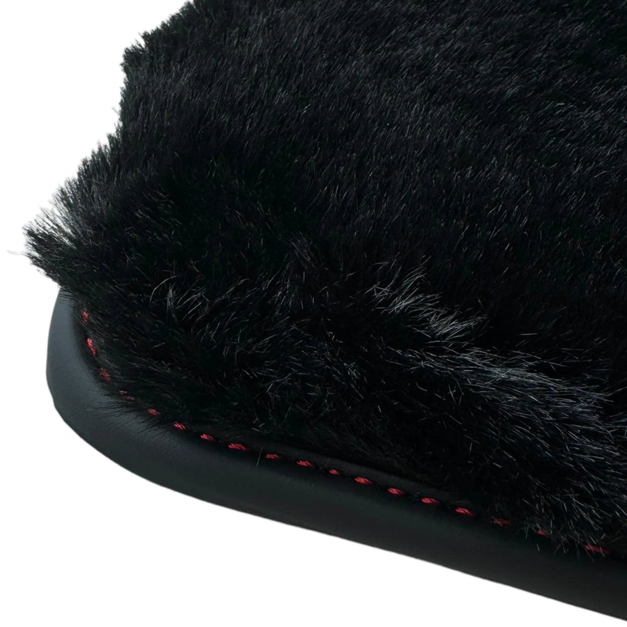 Black Sheepskin Floor Mats for Ferrari Portofino M (2018-2023) with Leather
