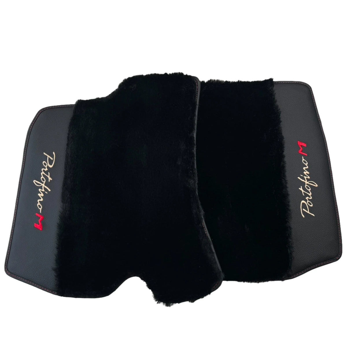 Black Sheepskin Floor Mats for Ferrari Portofino M (2018-2023) with Leather - AutoWin