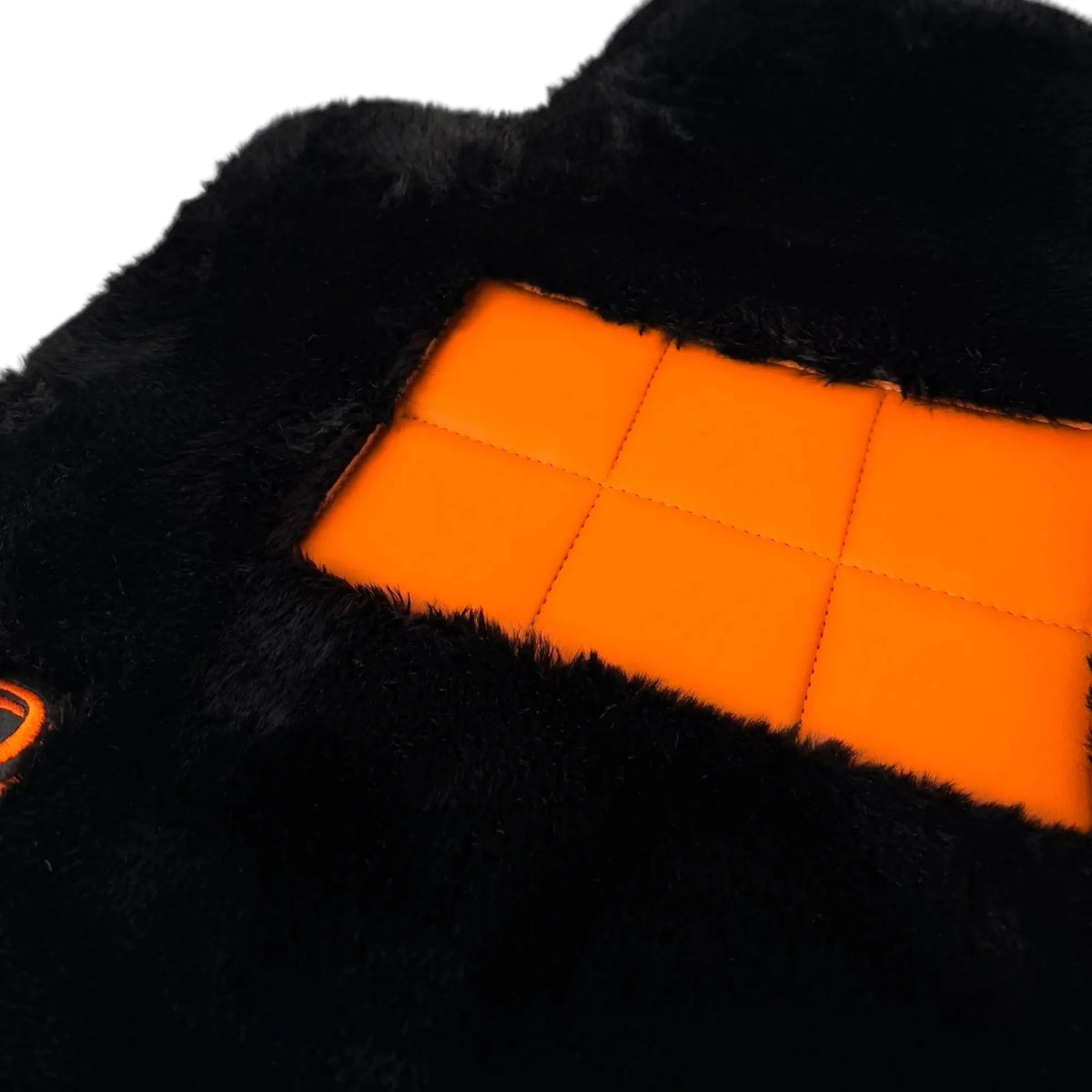 Black Sheepskin Floor Mats for Rolls Royce Cullinan (2018-2025) with Orange Leather