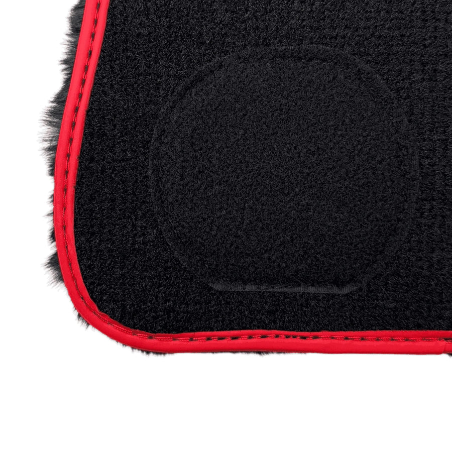 Black Sheepskin Floor Mats for Rolls Royce Ghost Series I (2010-2020) with Red Leather
