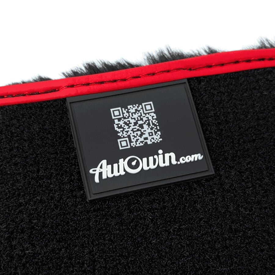 Black Sheepskin Floor Mats for Rolls Royce Ghost Series I (2010-2020) with Red Leather