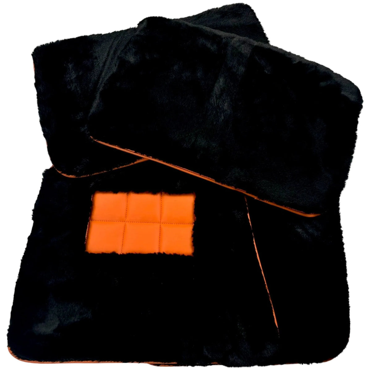 Black Sheepskin Floor Mats for Rolls-Royce Ghost Series II (2021-2024) I Orange Leather Trim - AutoWin
