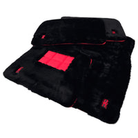 Black Sheepskin Floor Mats for Rolls Royce Phantom Drophead Coupe (2007-2016) with Red Leather