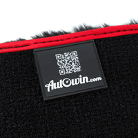 Black Sheepskin Floor Mats for Rolls Royce Phantom Drophead Coupe (2007-2016) with Red Leather