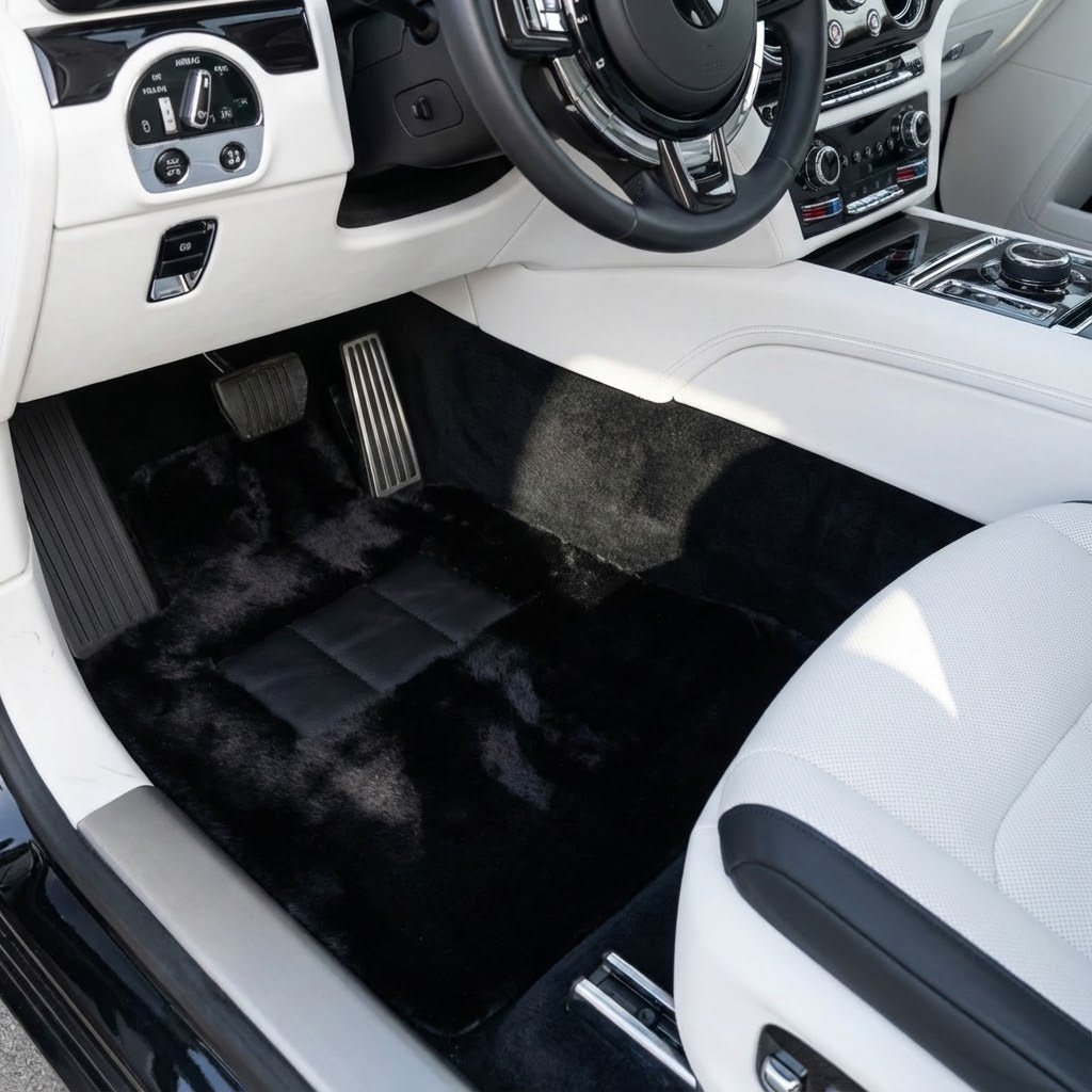 Black Sheepskin Floor Mats for Rolls-Royce Spectre (2023-2024) No Steps Edition