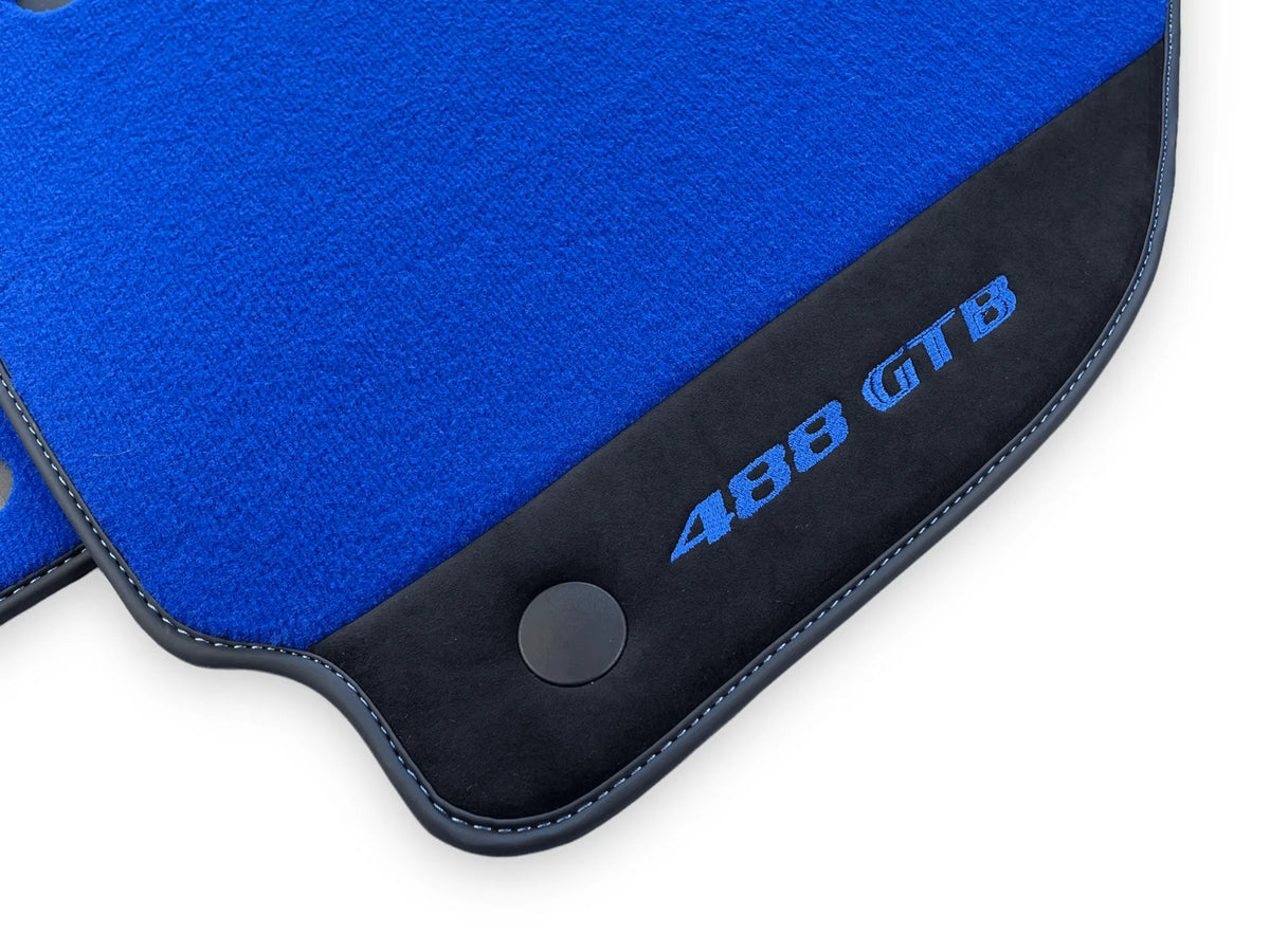 Blue Floor Mats For Ferrari 488 GTB 2016-2022 Carpets With Alcantara Leather - AutoWin