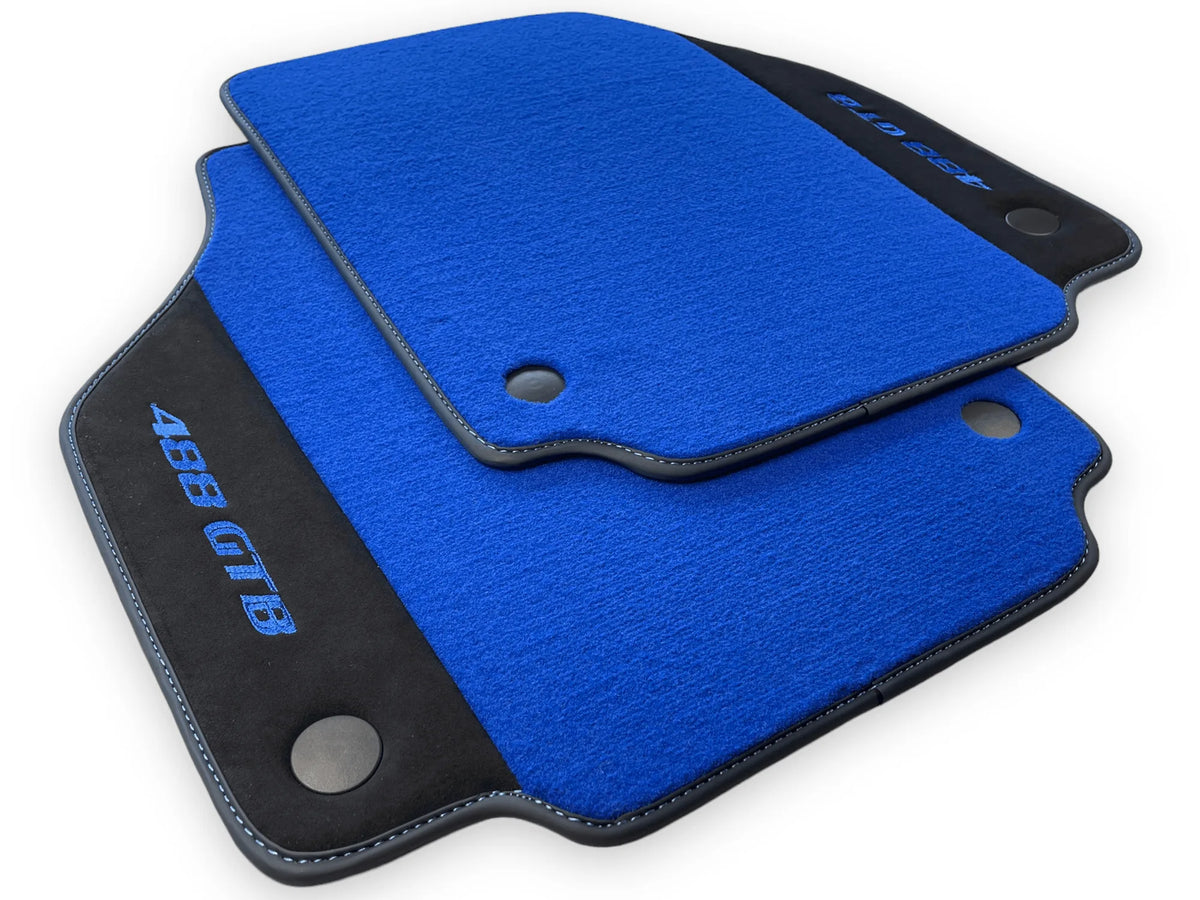 Blue Floor Mats For Ferrari 488 GTB 2016-2022 Carpets With Alcantara Leather - AutoWin