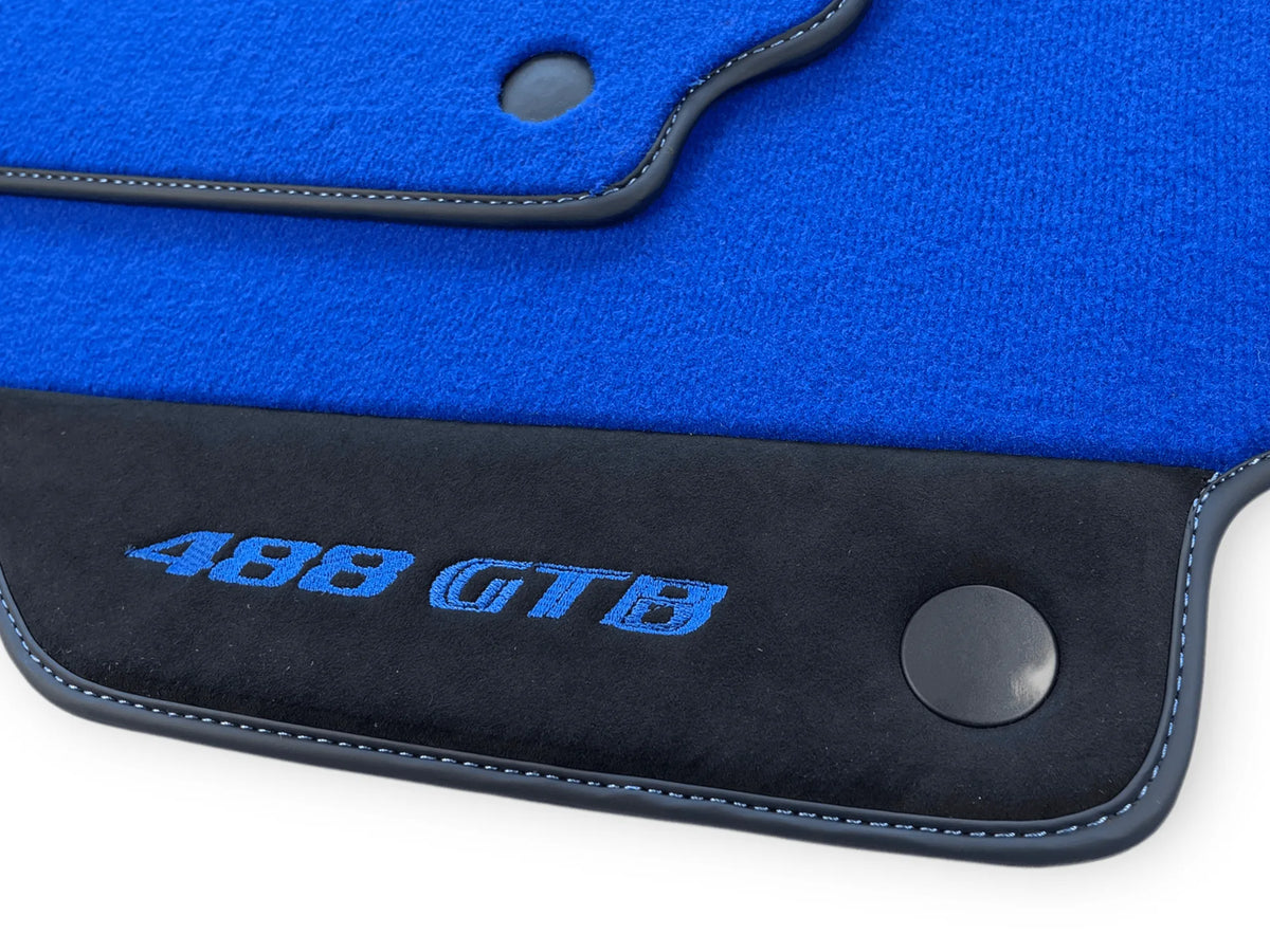 Blue Floor Mats For Ferrari 488 GTB 2016-2022 Carpets With Alcantara Leather - AutoWin