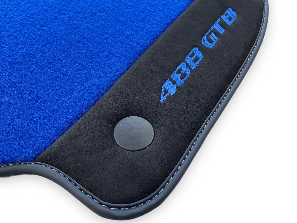 Blue Floor Mats For Ferrari 488 GTB 2016-2022 Carpets With Alcantara Leather - AutoWin