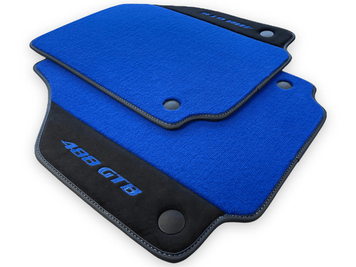 Blue Floor Mats For Ferrari 488 GTB 2016-2022 Carpets With Alcantara Leather - AutoWin