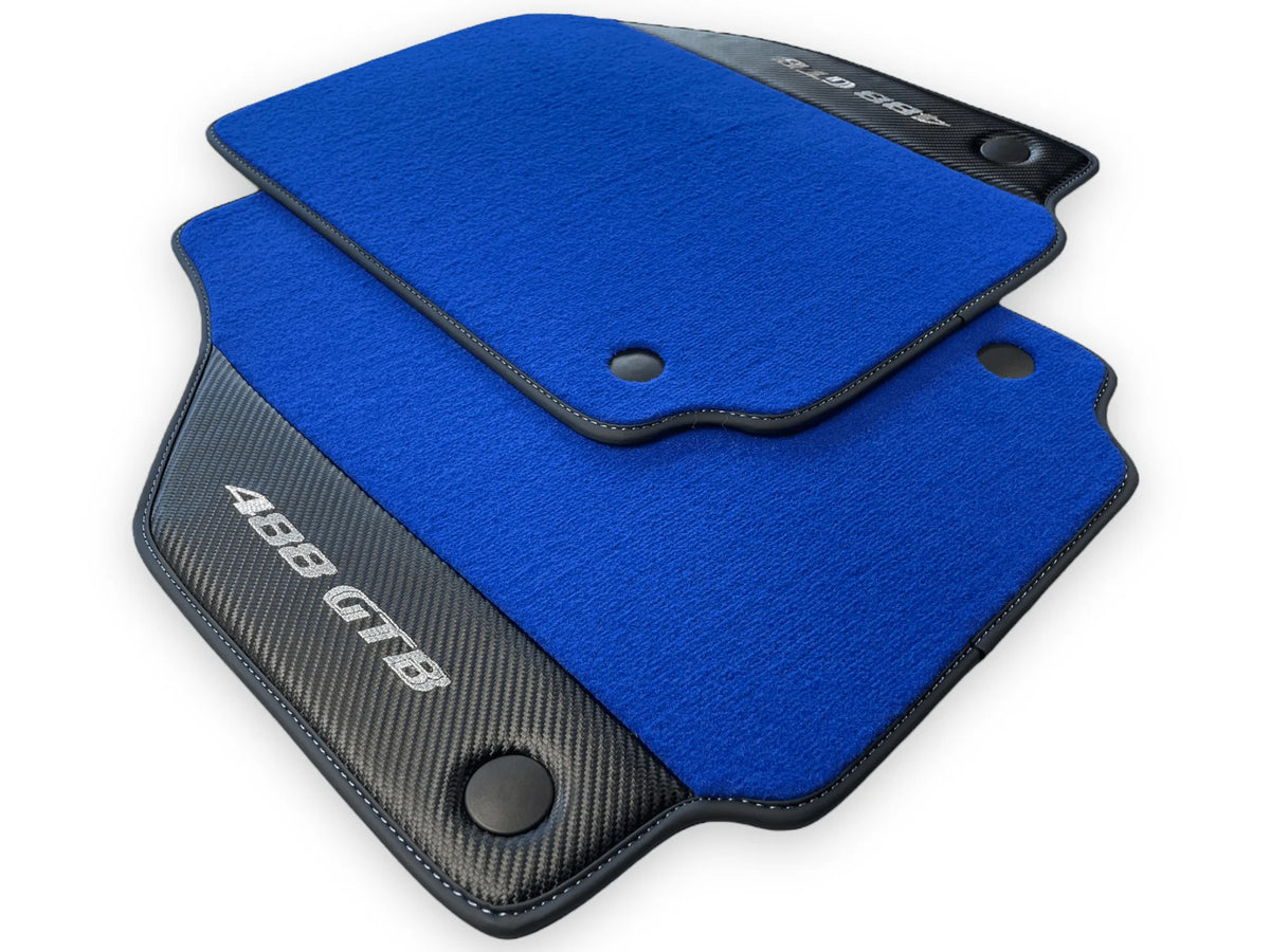 Blue Floor Mats For Ferrari 488 Gtb 2016-2022 Carpets With Carbon Fiber Leather - AutoWin