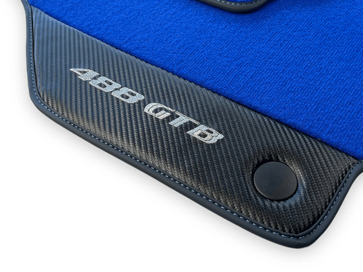 Blue Floor Mats For Ferrari 488 Gtb 2016-2022 Carpets With Carbon Fiber Leather - AutoWin