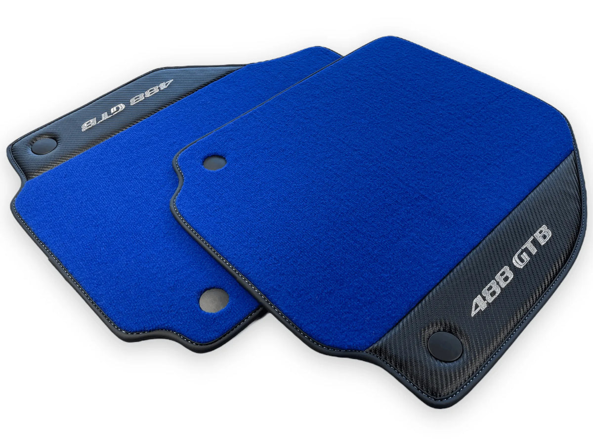 Blue Floor Mats For Ferrari 488 Gtb 2016-2022 Carpets With Carbon Fiber Leather - AutoWin
