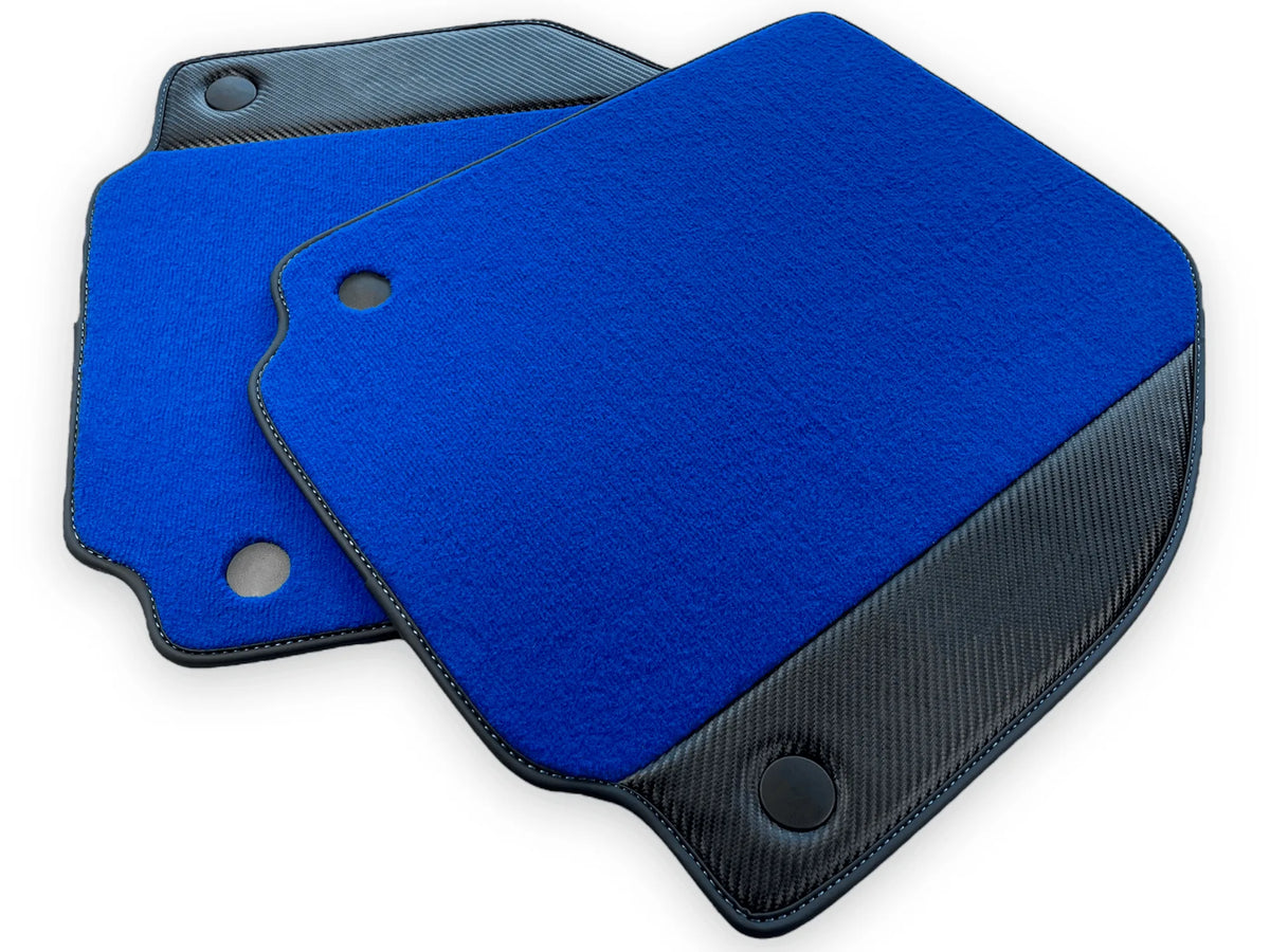 Blue Floor Mats For Ferrari 488 Gtb 2016-2022 Carpets With Carbon Fiber Leather - AutoWin