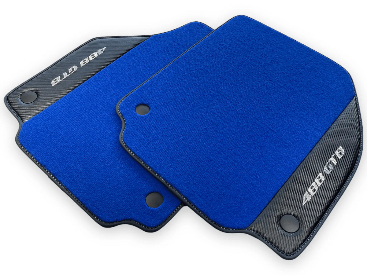 Blue Floor Mats For Ferrari 488 Gtb 2016-2022 Carpets With Carbon Fiber Leather - AutoWin