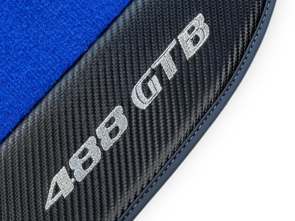 Blue Floor Mats For Ferrari 488 Gtb 2016-2022 Carpets With Carbon Fiber Leather - AutoWin