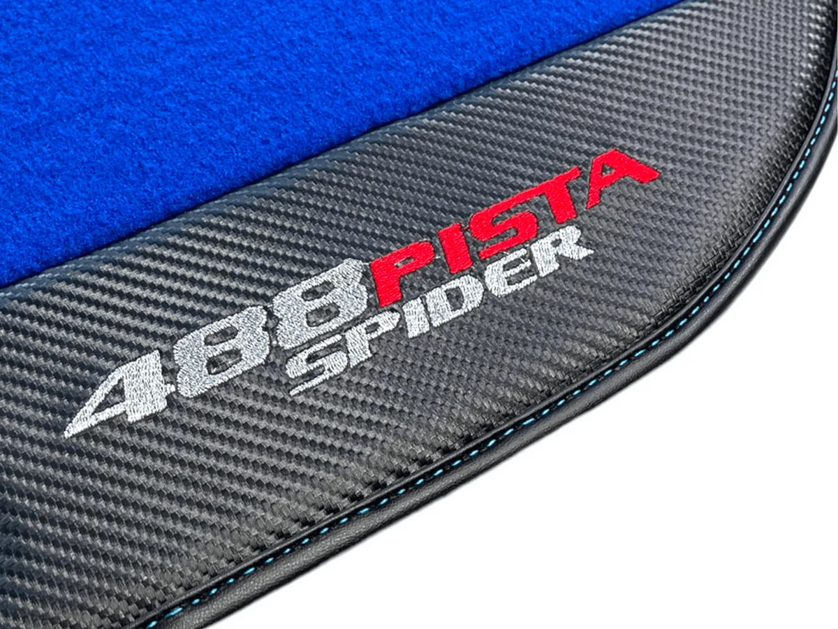 Blue Floor Mats For Ferrari 488 Pista Spider 2019-2021 With Carbon Fiber Leather - AutoWin