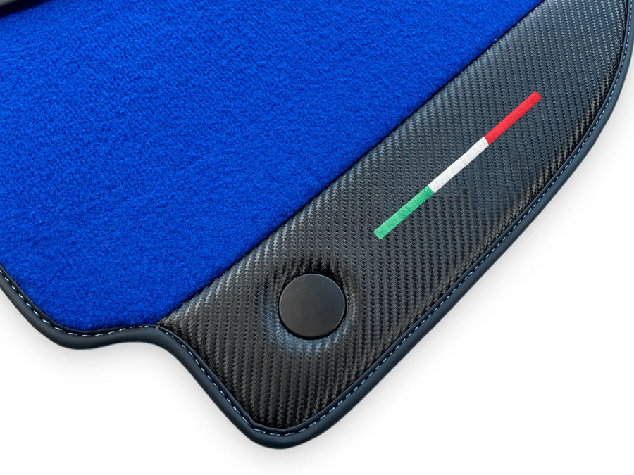 Blue Floor Mats For Ferrari 488 Spider 2015-2022 Carbon Leather - AutoWin