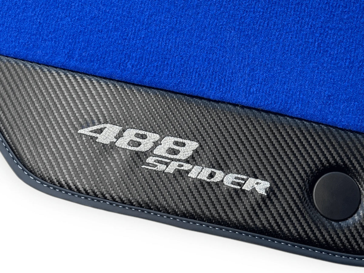 Blue Floor Mats For Ferrari 488 Spider 2015-2022 Carbon Leather - AutoWin