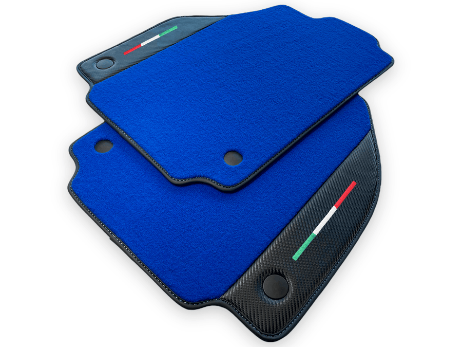 Blue Floor Mats For Ferrari 488 Spider 2015-2022 Carbon Leather - AutoWin