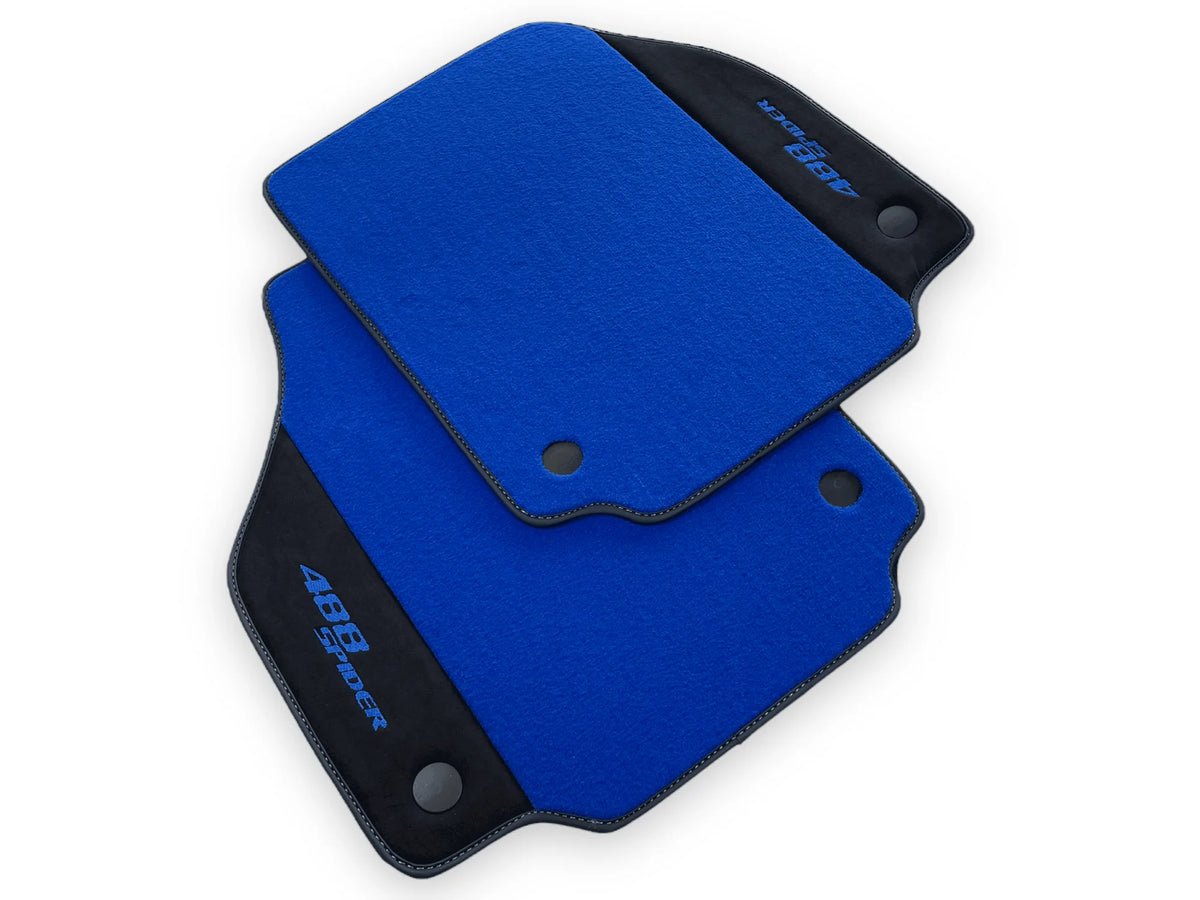 Blue Floor Mats For Ferrari 488 Spider 2015-2022 With Alcantara Leather - AutoWin