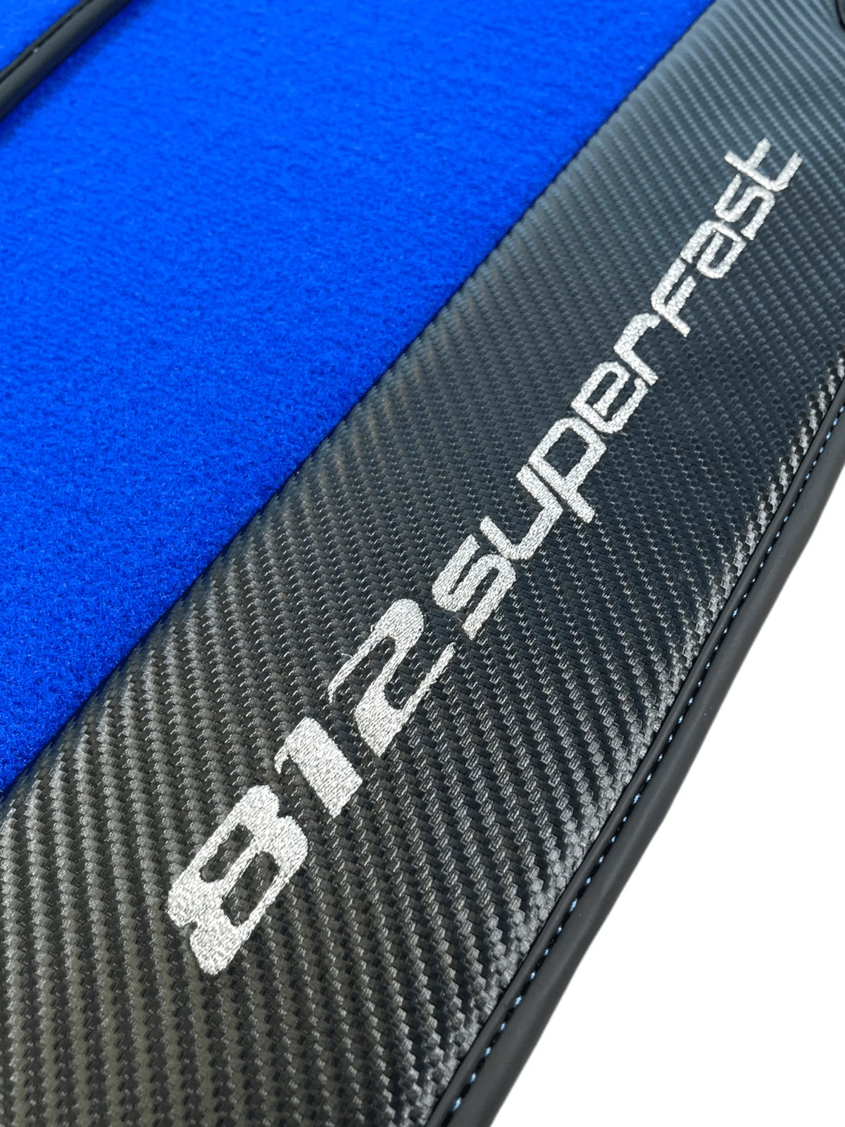 Blue Floor Mats For Ferrari 812 Superfast With Carbon Fiber Leather - AutoWin