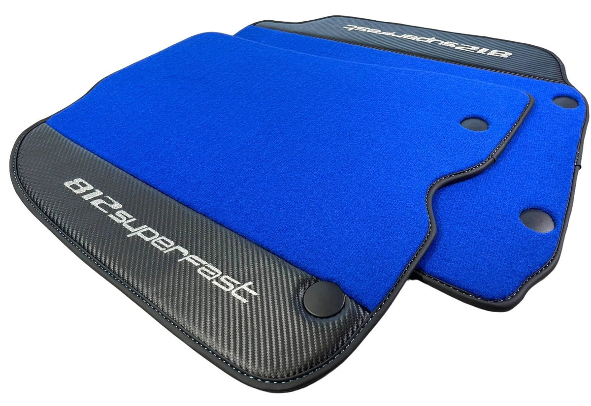Blue Floor Mats For Ferrari 812 Superfast With Carbon Fiber Leather - AutoWin