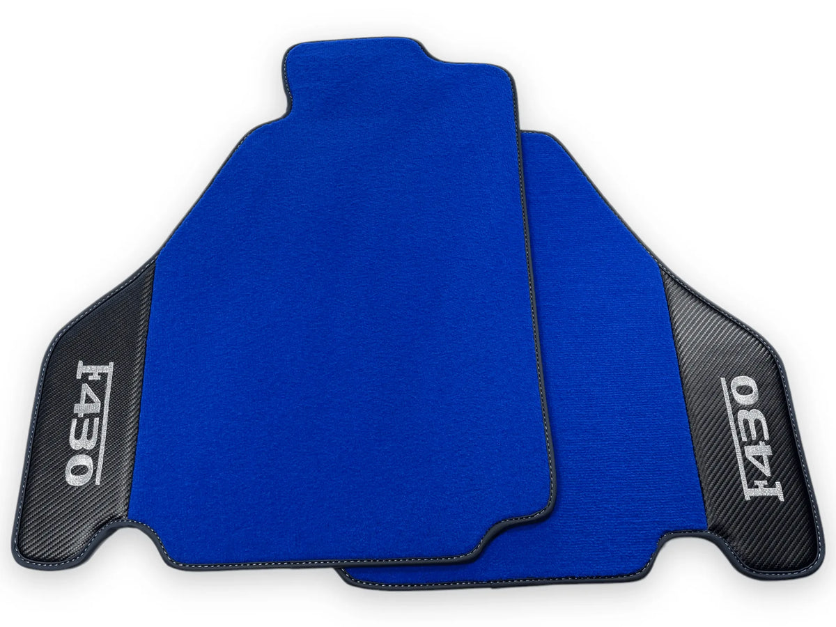 Blue Floor Mats For Ferrari F430 2004-2009 With Carbon Fiber Leather - AutoWin