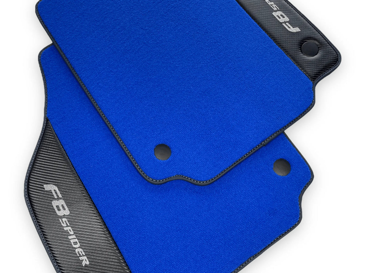 Blue Floor Mats For Ferrari F8 Spider 2019-2022 With Carbon Fiber Leather - AutoWin