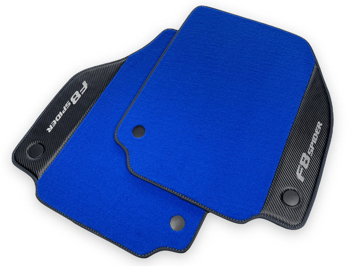 Blue Floor Mats For Ferrari F8 Spider 2019-2022 With Carbon Fiber Leather - AutoWin