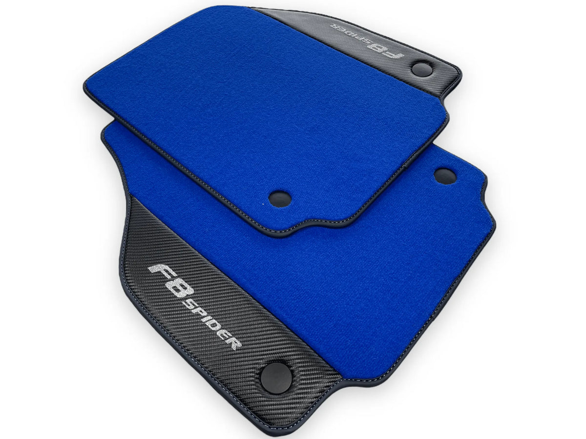 Blue Floor Mats For Ferrari F8 Spider 2019-2022 With Carbon Fiber Leather - AutoWin