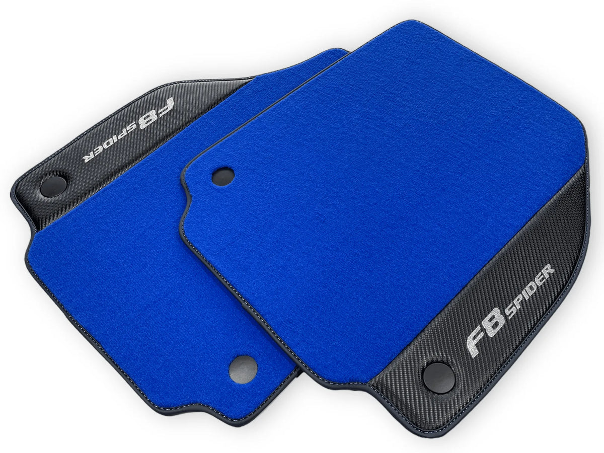 Blue Floor Mats For Ferrari F8 Spider 2019-2022 With Carbon Fiber Leather - AutoWin