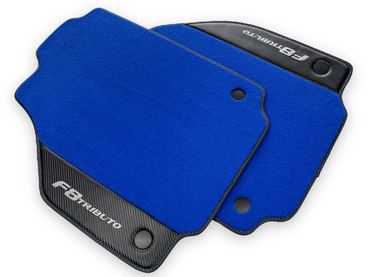 Blue Floor Mats For Ferrari F8 Tributo 2019-2022 With Carbon Leather - AutoWin