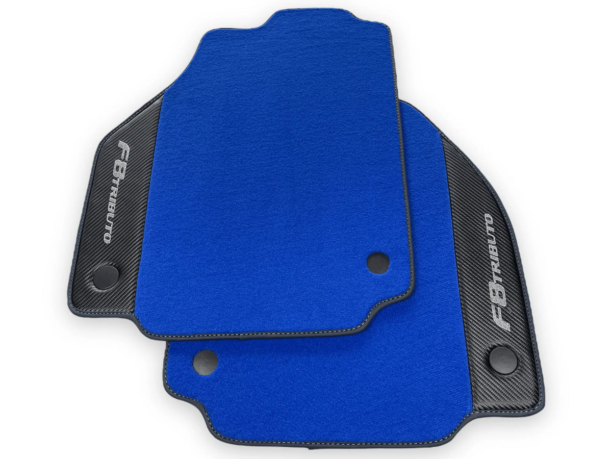 Blue Floor Mats For Ferrari F8 Tributo 2019-2022 With Carbon Leather - AutoWin