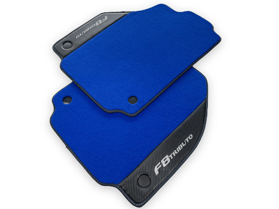 Blue Floor Mats For Ferrari F8 Tributo 2019-2022 With Carbon Leather - AutoWin