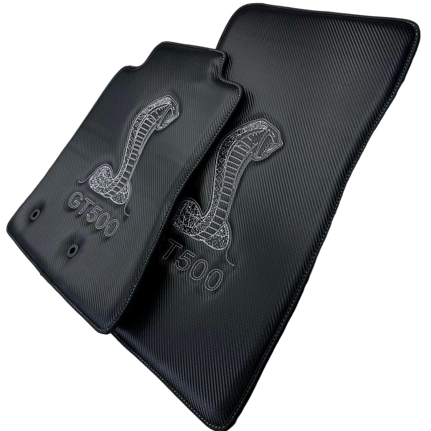 Carbon Fiber Floor Mats for Ford Mustang GT500 Shelby (2015-2021) with Cobra Sewing - AutoWin