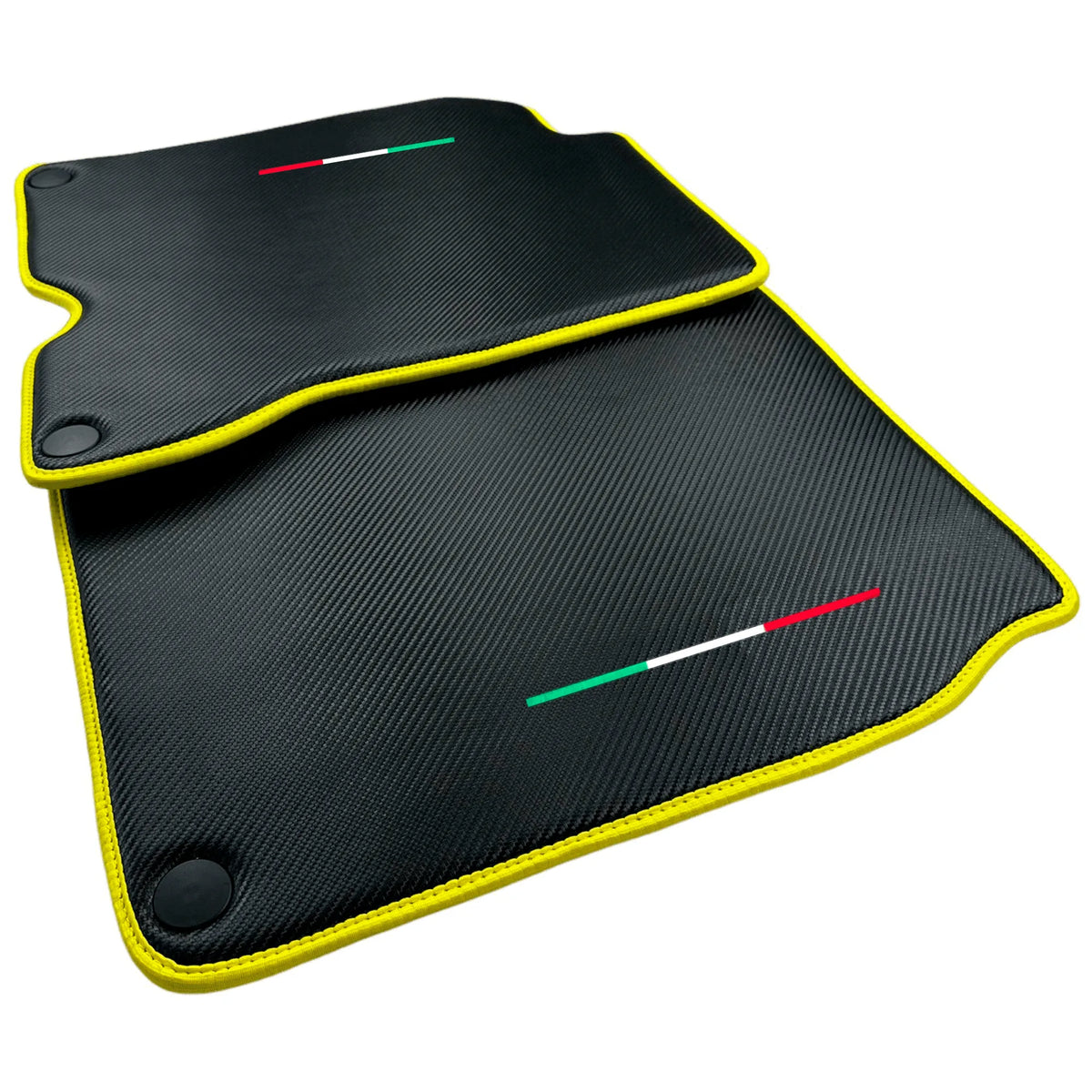 Carbon Fiber Leather Floor Mats For Ferrari California T (2015-2018) with Yellow Trim - AutoWin