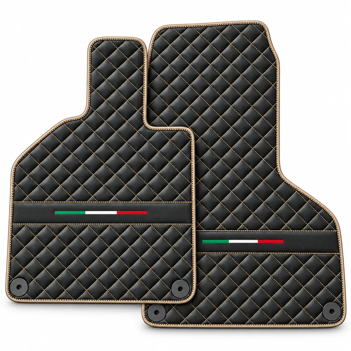 Custom Black Leather Floor Mats for Lamborghini Huracan Perfomante | Green Stitching Beige trim