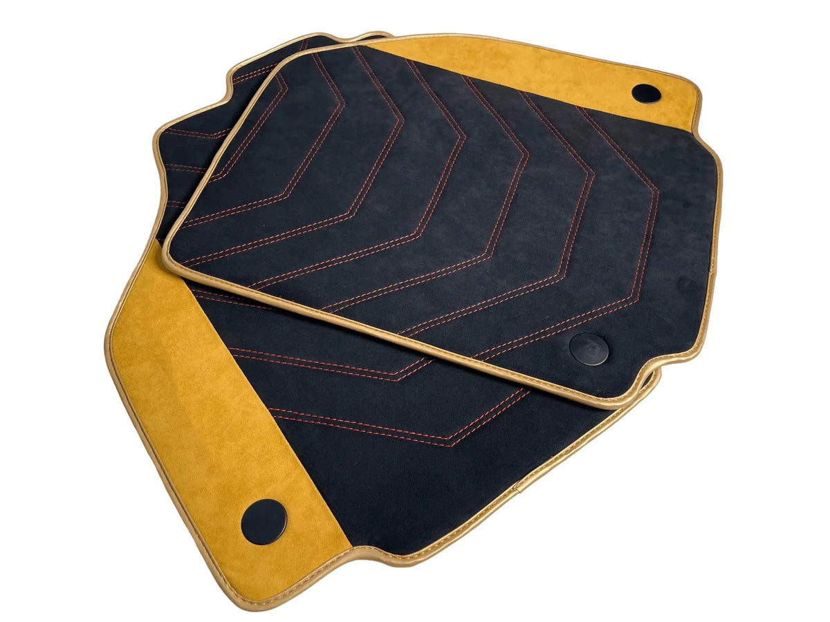 Customizable Black Floor Mats for Ferrari 458 GT2 (2012-2015) with Tan Alcantara Leather - AutoWin