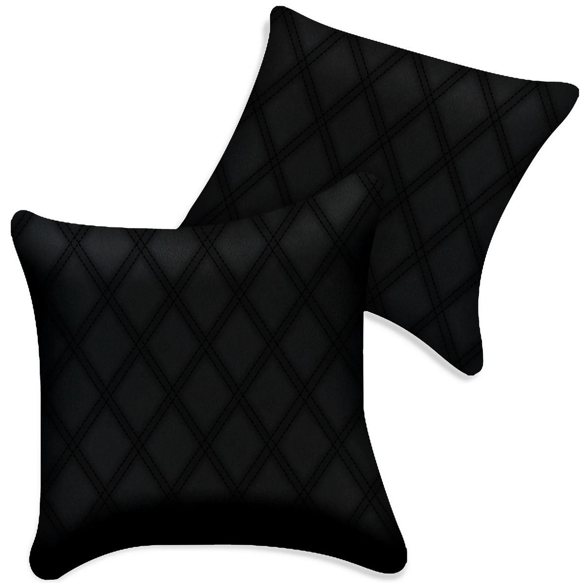 Customizable Black Leather Pillows Set of 2 for All Vehicles | Double Diamond Pattern