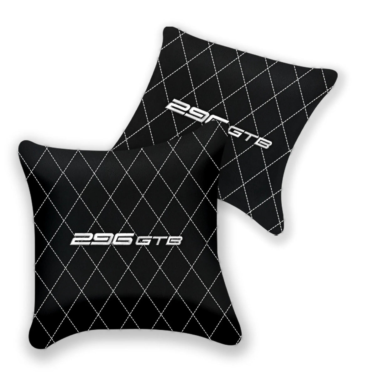 Customizable Black Leather Pillows Set of 2 for Ferrari 296 GTB (2022-2027) - Various Stitching Colors