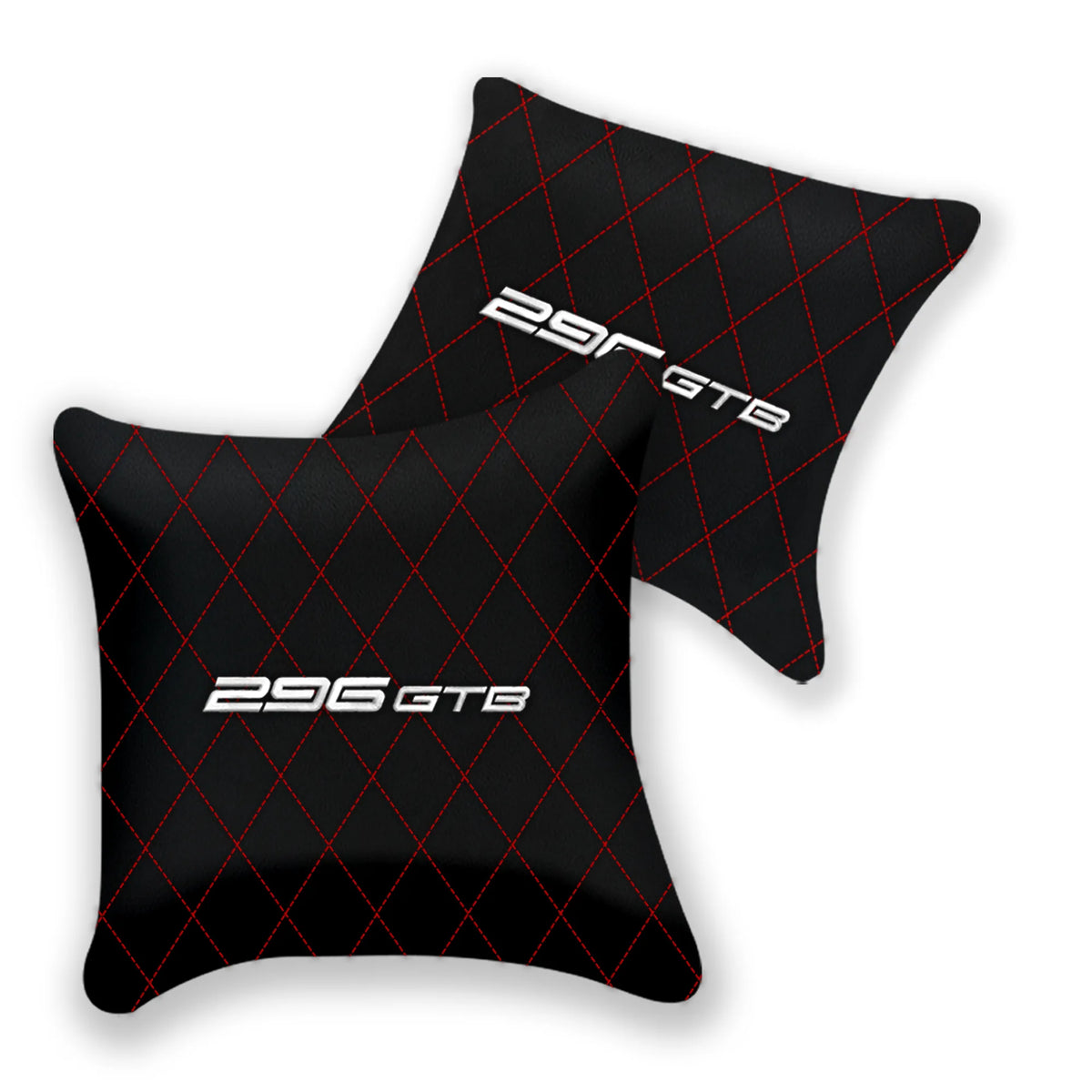 Customizable Black Leather Pillows Set of 2 for Ferrari 296 GTB (2022-2027) - Various Stitching Colors