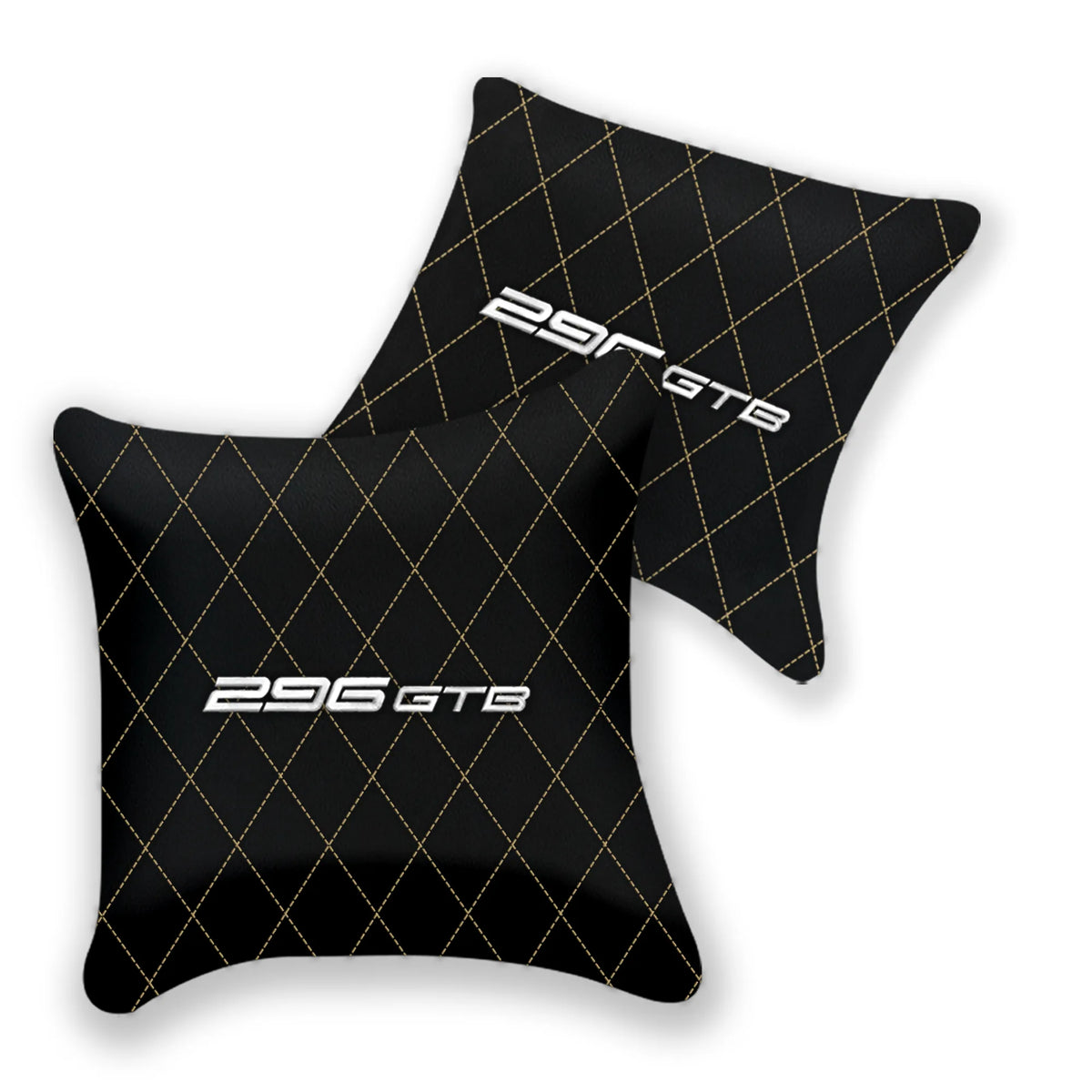 Customizable Black Leather Pillows Set of 2 for Ferrari 296 GTB (2022-2027) - Various Stitching Colors
