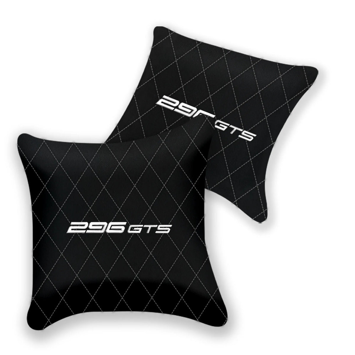 Customizable Black Leather Pillows Set of 2 for Ferrari 296 GTS (2022-2027) - Various Stitching Colors