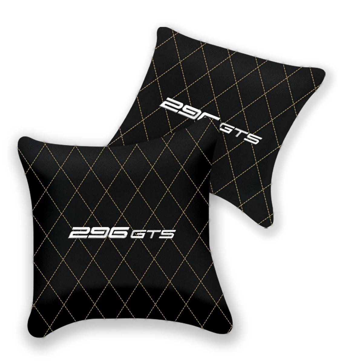 Customizable Black Leather Pillows Set of 2 for Ferrari 296 GTS (2022-2027) - Various Stitching Colors