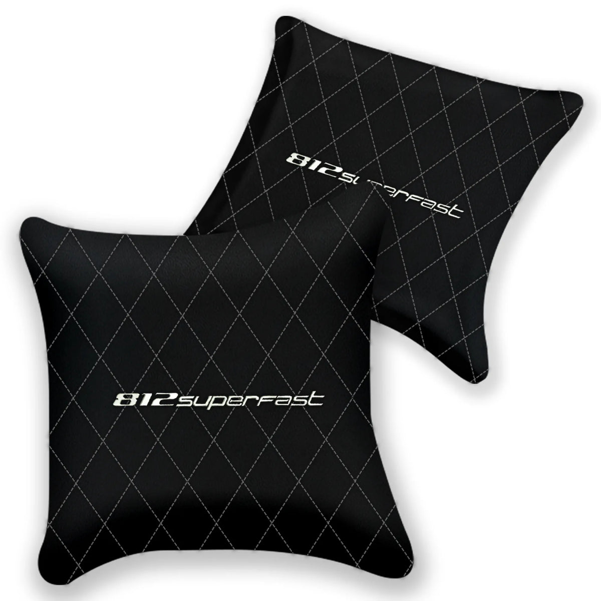 Customizable Black Leather Pillows Set of 2 for Ferrari 812 Superfast (2018-2023) - Various Stitching Colors