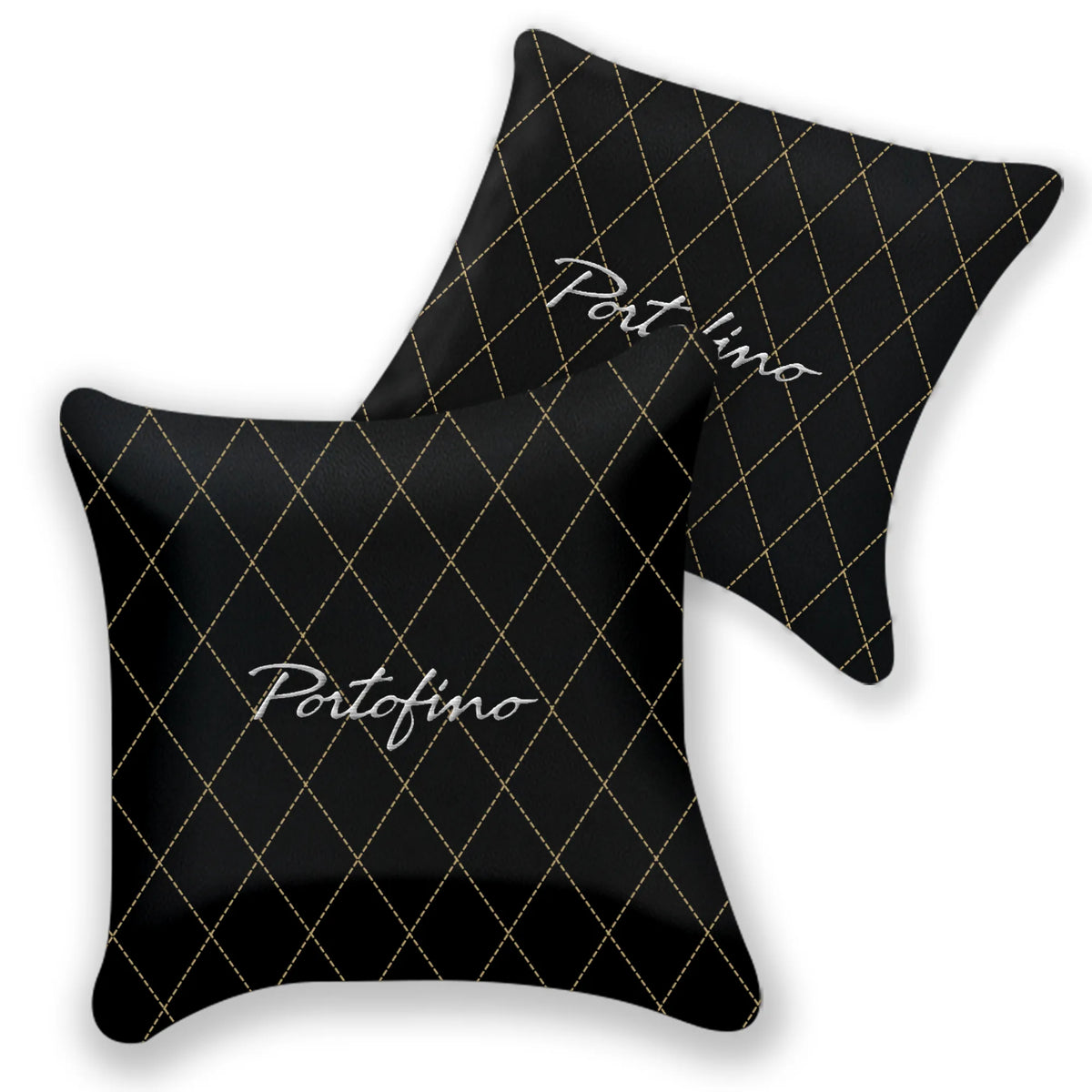 Customizable Black Leather Pillows Set of 2 for Ferrari Portofino (2018-2023) - Various Stitching Colors
