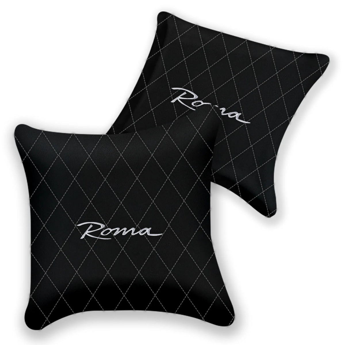 Customizable Black Leather Pillows Set of 2 for Ferrari Roma (2021-2027) - Various Stitching Colors
