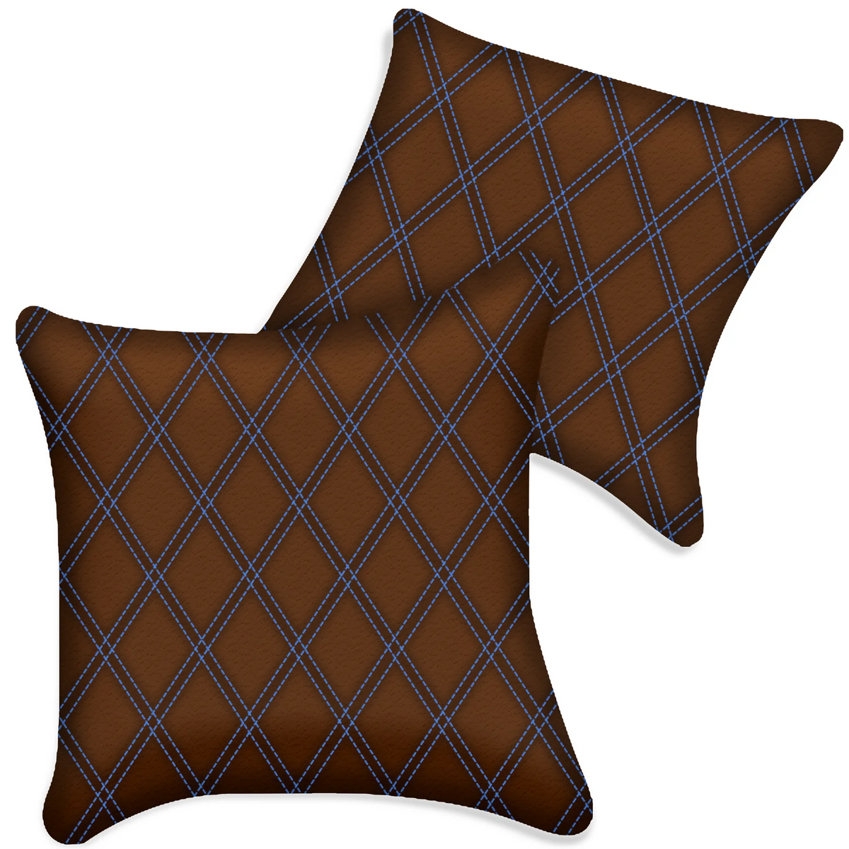 Customizable Brown Leather Pillows Set of 2 for All Vehicles | Double Diamond Pattern